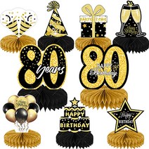 마켓감성 생일 테마 테이블 장식 80세, 블랙골드, 1세트