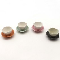 달소금 도자기 무광 파스텔 꽃잎 찻잔 4종 세트, 라이트핑크, 민트, 연어, 차콜, 1세트
