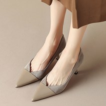 페이퍼먼츠 브이절개 배색 가죽 스티치 스틸레토 하이힐 01116