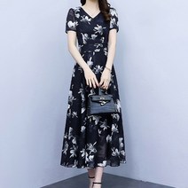 아뗄릭 올리아 브이넥 쉬폰 빅사이즈 허리보정 플라워 반소매 원피스 02089