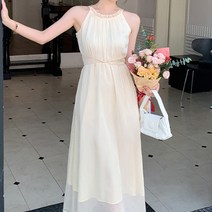 비비에모 엑스라인 홀터 프릴 넥 롱 여름 원피스 03406