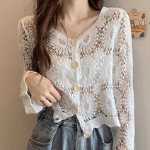 구디프 여성용 올리비아 휴양지 바캉스룩 스윗 펀칭 레이스 가디건