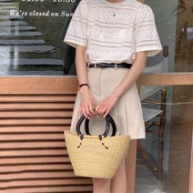 페이퍼먼츠 티플로 라운드넥 여름 가로 펀칭 반팔 블라우스 05642