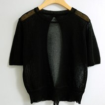 여성용 럽스 듀니 반팔 뒷트임 끈 라운드 니트