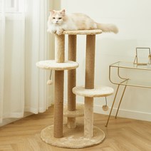 고양이 5단 원형 플랫폼 중형 캣타워 92cm, 베이지, 1개