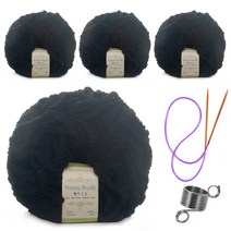 해피푸들 극세사 수면사 털실 80g 4p+줄바늘+뜨개반지, 12 블랙