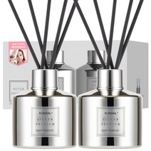 쿤달 퍼퓸 디퓨저 실버 에디션 200ml 2개 + 섬유스틱 10개, 베이비파우더향