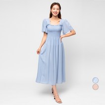 캐럿 여성 스모킹 체크 패턴 반팔 원피스