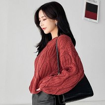 여성용 꽈베기 루즈핏 크롭티 라운드 니트 FW캔디크롭꽈R