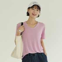 빼빼 여성용 찰랑레이온 U넥 반팔 티셔츠