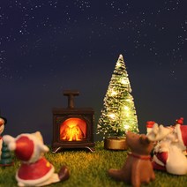 이플린 크리스마스 불멍 벽난로 무드등 + 미니트리 + LED 전구 세트, 혼합색상