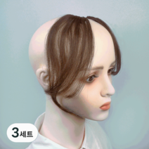 에이플랫 100% 인모 여자 앞머리 가발 2피스 세트, 라이트브라운, 3세트