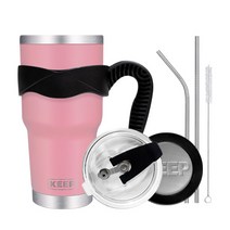 4YOU KEEP 대용량 스테인레스 보온보냉 텀블러 + 밀폐형 빨대 뚜껑 + 원라인 손잡이 + 빨대 세척솔 + 바닥 실리콘 패킹, 핑크, 900ml