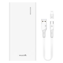 밸류엠 슬림 핏 보조배터리 10000mAh + C타입 케이블+8핀 젠더 세트, VM-PA10CPQ(보조배터리), 화이트