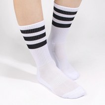 두발로 여성용 스포츠 메쉬 파일 쿠션 삼선 크루 삭스 양말 4켤레, 화이트
