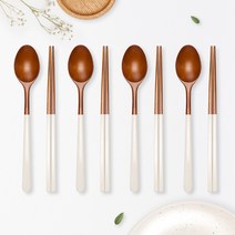 라온누리 옻칠 자연애 우드수저세트, 화이트, 숟가락 4p + 젓가락 4p