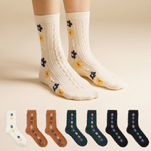 삭스팝 여성용 프레첼 플라워 중목 패션 양말 4종 x 2켤레 세트