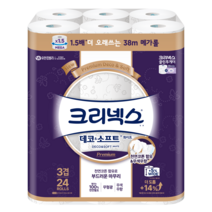 크리넥스 천연펄프 3겹 데코 앤 소프트 화이트 와이드 화장지 38m, 24롤, 1팩
