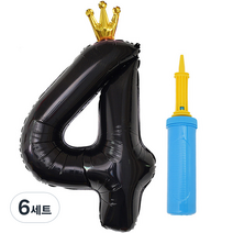 제이벌룬 은박 왕관 숫자풍선 대 4 + 손펌프세트, 블랙(풍선), 블루(손펌프), 6세트