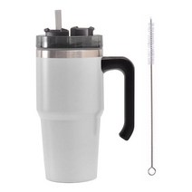 파스텔 스텐 보온 보냉 빨대 텀블러 + 빨대 청소솔, 600ml, 화이트