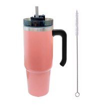 파스텔 스텐 보온 보냉 빨대 텀블러 + 빨대 청소솔, 900ml, 핑크
