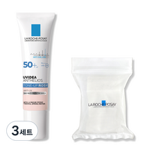 라로슈포제 유비데아 안뗄리오스 톤업 로지 선크림 SPF50+ PA++++ 30ml + 화장솜 30매, 3세트