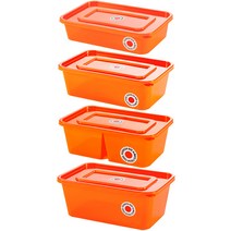 푸레시 신선박스 스몰팩 직사각 오렌지 4종 세트, 1세트, 신선박스 500ml + 700ml + 2칸 750ml + 900ml