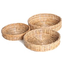 라탄샵 슬리밋 내츄럴 원형 바구니 3종 세트 F603, 혼합 색상, 1세트