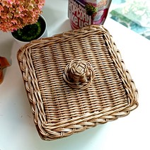 라탄샵 플라워 정사각 뚜껑 바구니 F208 210 x 210 x 100 mm, 혼합 색상, 1개