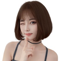 하이유니 보니 펌 보브 컷 헤어 단발 통가발 가발 28cm + 가발망 + 거치대 세트, 통가발(커피브라운), 랜덤발송(가발망, 거치대)