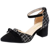 스텔레토 트위드 패턴 발목 스트랩 여성 단화 구두 블랙 225