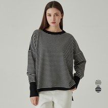 ELLE PARIS 여성용 루즈핏 라운드넥 스트라이프 니트