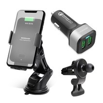 모가비 차량용 무선충전 거치대 + 퀵차지3.0 충전기 세트 MOG-094, 블랙, 1세트