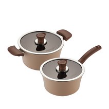 해피콜 이든 냄비 IH 세트 2개, 아몬드 베이지, 편수냄비 18cm + 양수냄비 20cm