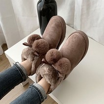 폼폼 방울 퍼 트리밍 앵클부츠