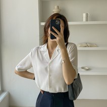 롤업 카라넥 반팔 블라우스