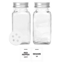 홈앤라이프 유리 양념통 사각 전용캡 180g 2p 세트, 1세트, 양념통 사각 2p + 투명스티커 (고춧가루 + 참깨)