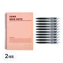 투코비 코마 스프링 그리드노트 + 제트스트림 볼펜 흑색 1.0mm 10p 세트, 핑크(노트), 2세트