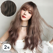 하이유니 네츄럴 웨이브 펌 긴머리 통가발 58cm + 가발망 + 가발거치대 세트, 쿨브라운, 2개