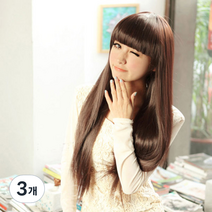 뿌이뿌이가발 여성 긴 생머리 통가발 코어스, 초크브라운, 3개