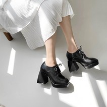 여성용 클레아 사각코 통굽 옥스포드 로퍼힐 SHE6072