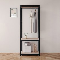 홈던트 하우스 시스템 드레스룸 3단 1행거 800 x 600 x 2100 mm, 블랙