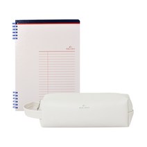 피카부 더블 스프링 노트 B5 + 스트랩 사각 펜슬 파우치 문구 세트, 1세트, 아이보리