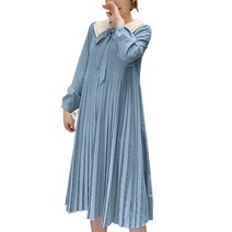리온 여성용 카라 허리끈 투웨이 리본 주름 미디 외출 임산부 원피스 HR359