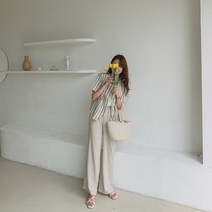 린다샵 여성용 헤비느 린넨 밴딩 와이드 팬츠 PT7723C16