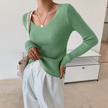 레몬소울 여성용 제일잘나가 브이넥 골지 니트티