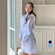 에비뉴비 여성용 스트라이프 셔츠 미니 원피스
