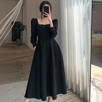 퍼프소매 스퀘어넥 긴팔 원피스