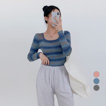 밀키버터 여성용 컬러 단가라 크롭 티셔츠