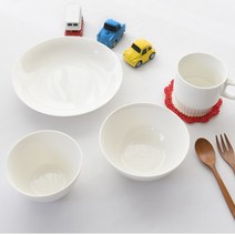 네오본 유아 식기 세트 4p, 화이트, 공기 + 대접 + 찬기 + 머그